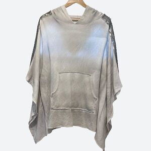 MONICA LENDINEZ White/Gray Tie Dye Hooded Poncho with Silver Striped Sequins!